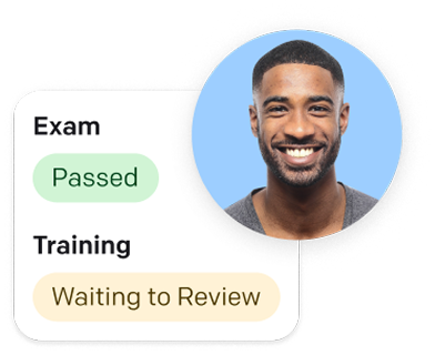 Agent training status with exam and training badges