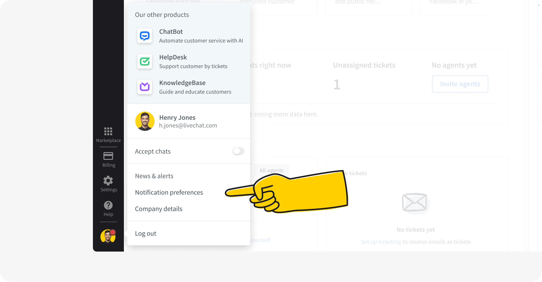 LiveChat notification settings
