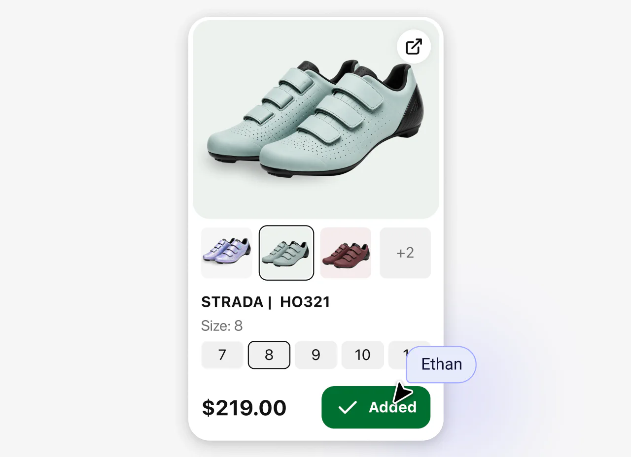 Customer adding a product to the cart from inside a chat conversation