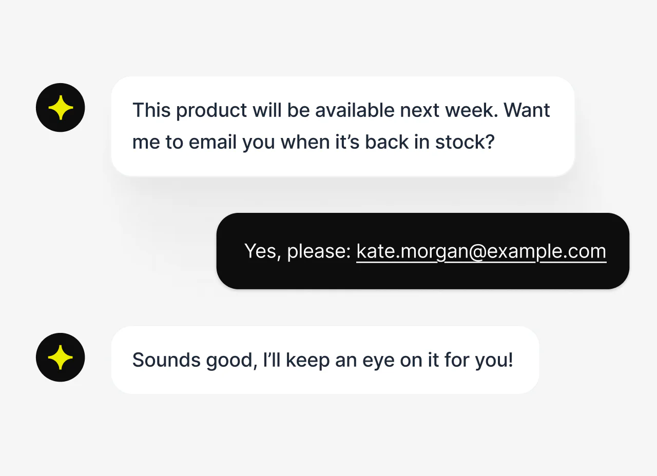 AI agent collecting a customer's contact details during a conversation