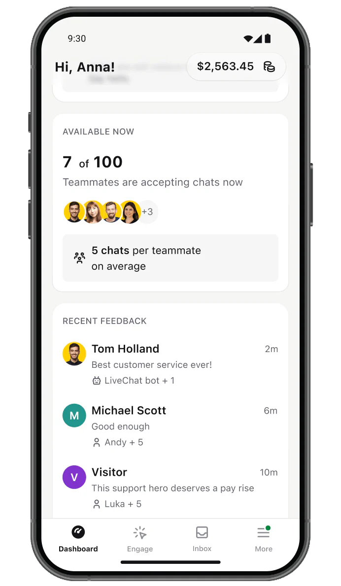 Team availability settings in LiveChat® app for Android by Text