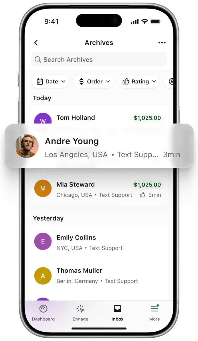 Customer chat history in LiveChat® app for iPhone by Text