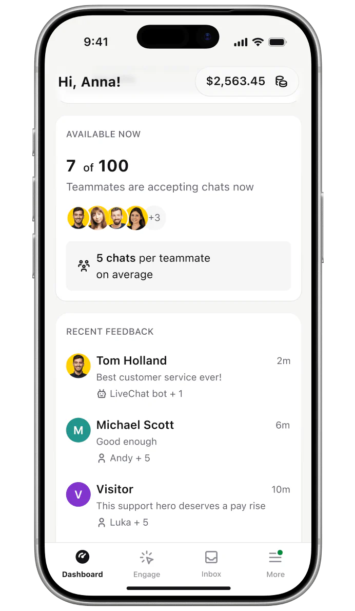 Team availability settings in LiveChat® app for iPhone by Text