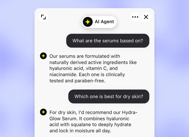 AI Agent answering a product question inside the chat widget