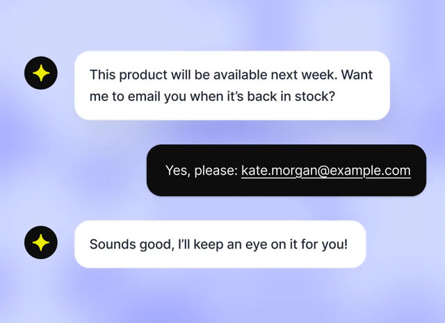 The chat widget collecting an email address for a follow-up