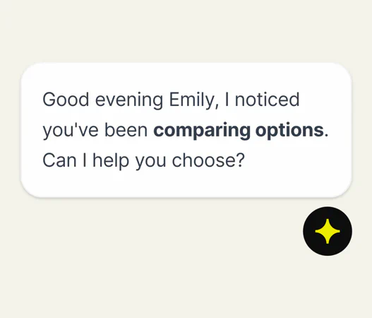 A chat welcome message offering help with comparing options