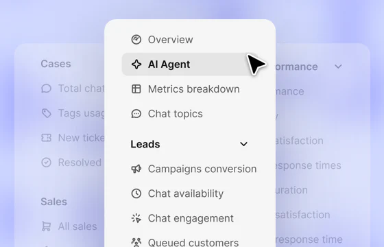 Text Reports navigation for service, lead, sales, and AI Agent metrics
