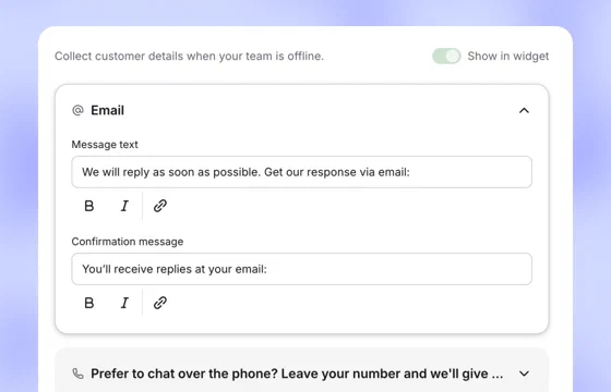 Offline contact collection settings for when the team is unavailable