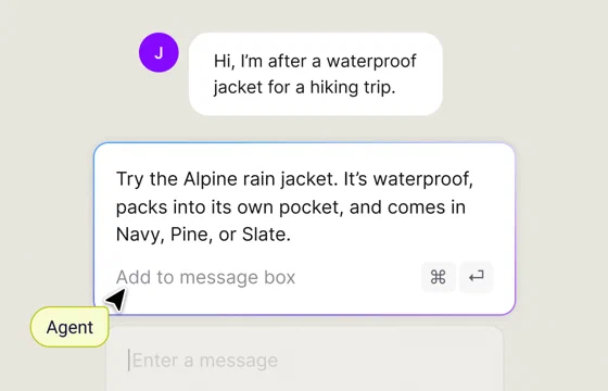 A reply suggestion about a waterproof jacket ready for a teammate to send