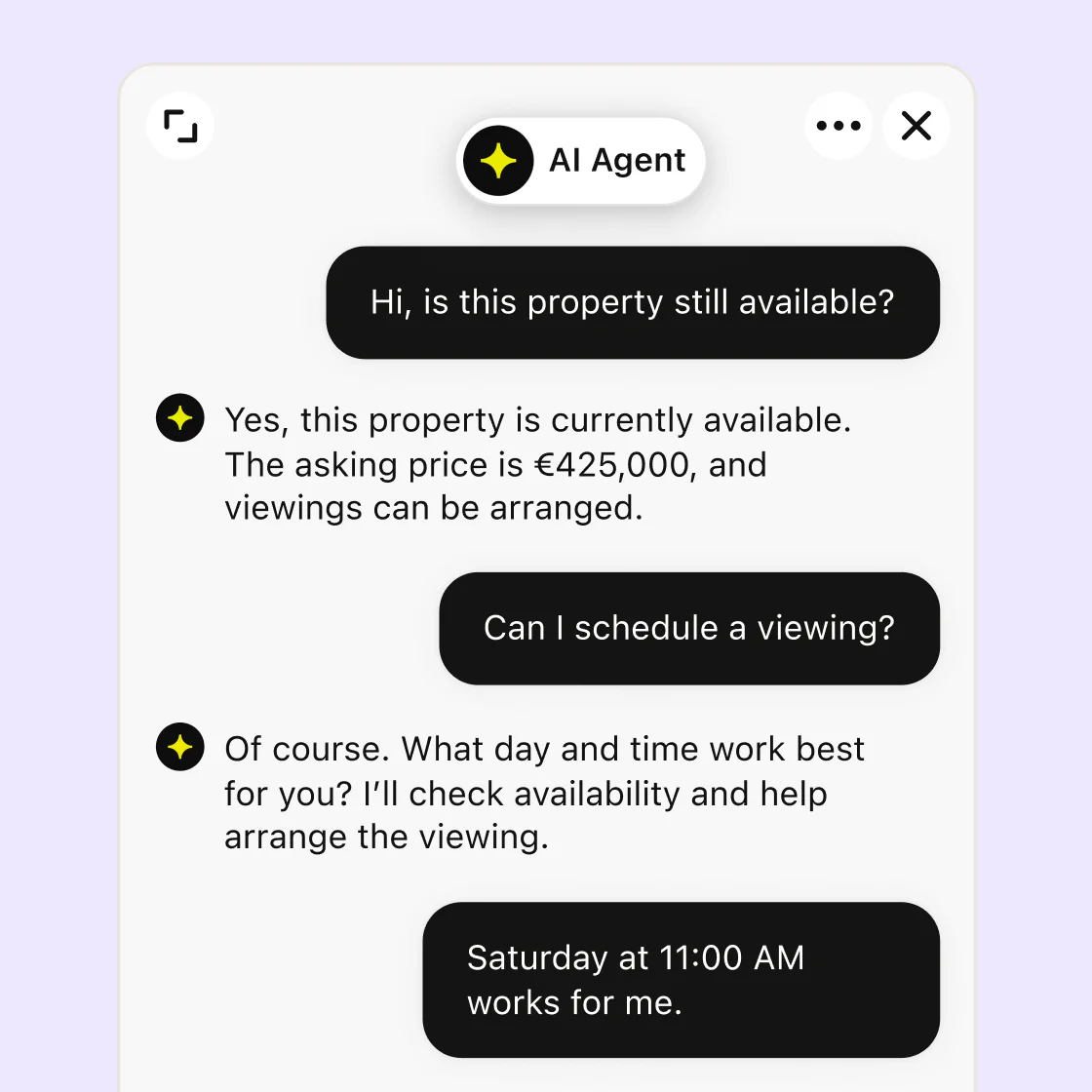 Text AI Agent helping a customer schedule a property viewing in chat