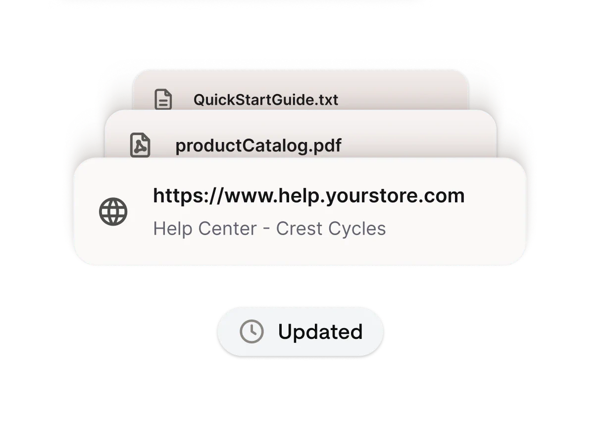 Approved website, PDF, and text-file knowledge sources kept updated for AI Agent