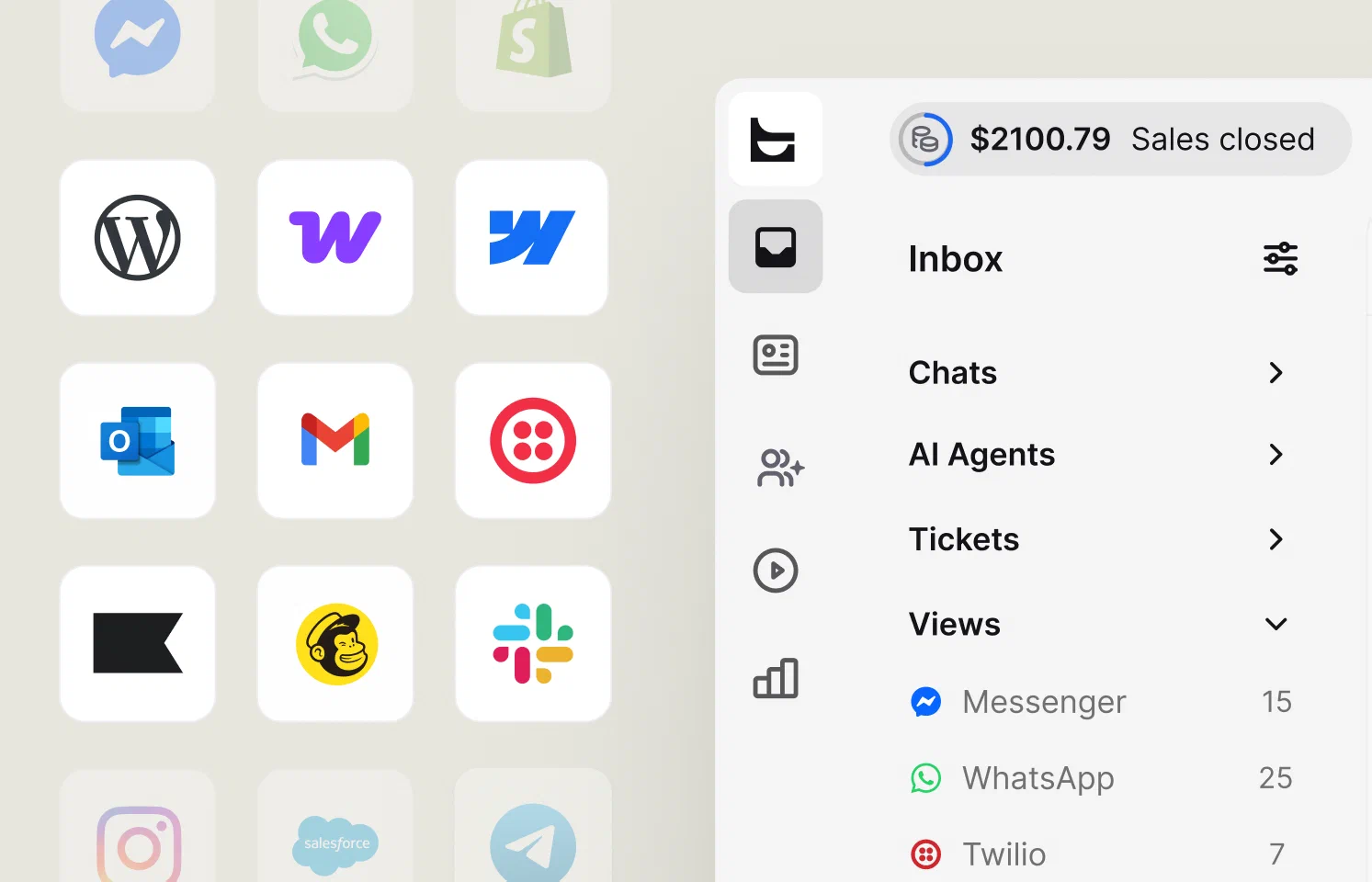 Messaging and app integrations feeding into the Text Inbox