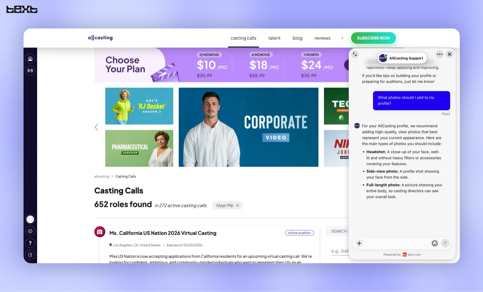 Text AI Agent on EnterTech’s AllCasting platform