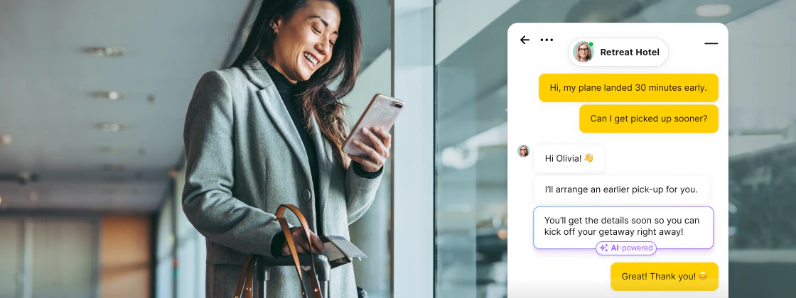 A hotel guest asks about an earlier pickup and receives help in LiveChat.
