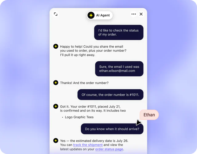 An AI Agent transfers a custom customer request to a specialist