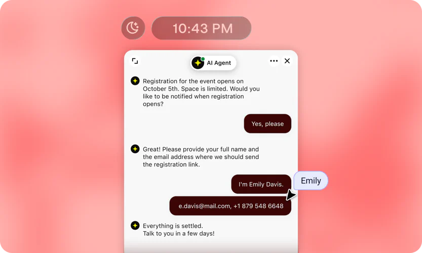 The AI Agent collecting a visitor’s contact details after hours