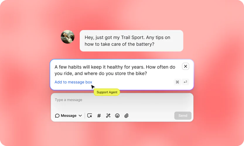 A human agent replying to a customer in the Inbox